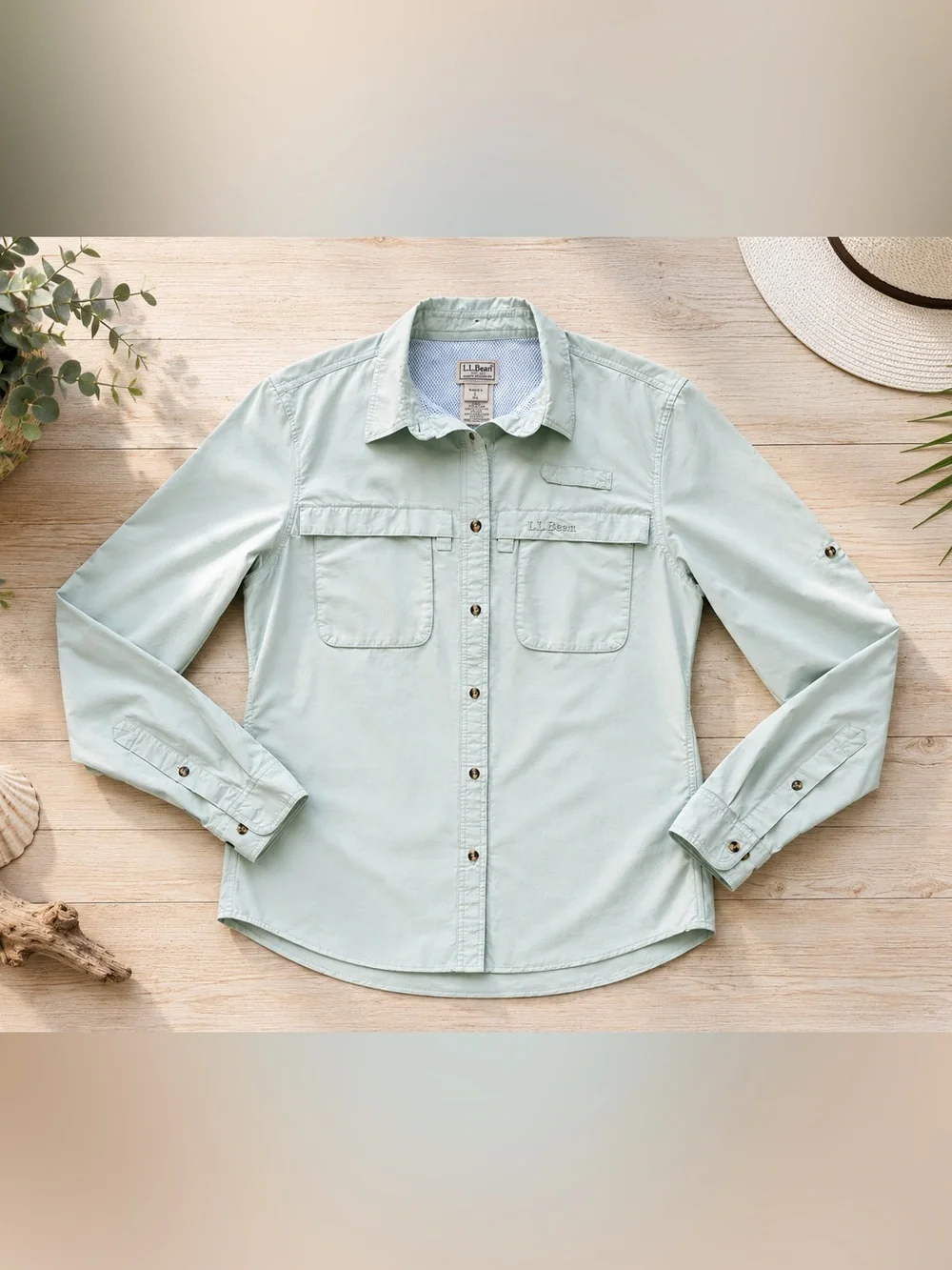 L.L.Bean Tropicwear Fishing Shirt Womens Large Seafoam Green Vented Outdoor - Picture 1 of 3